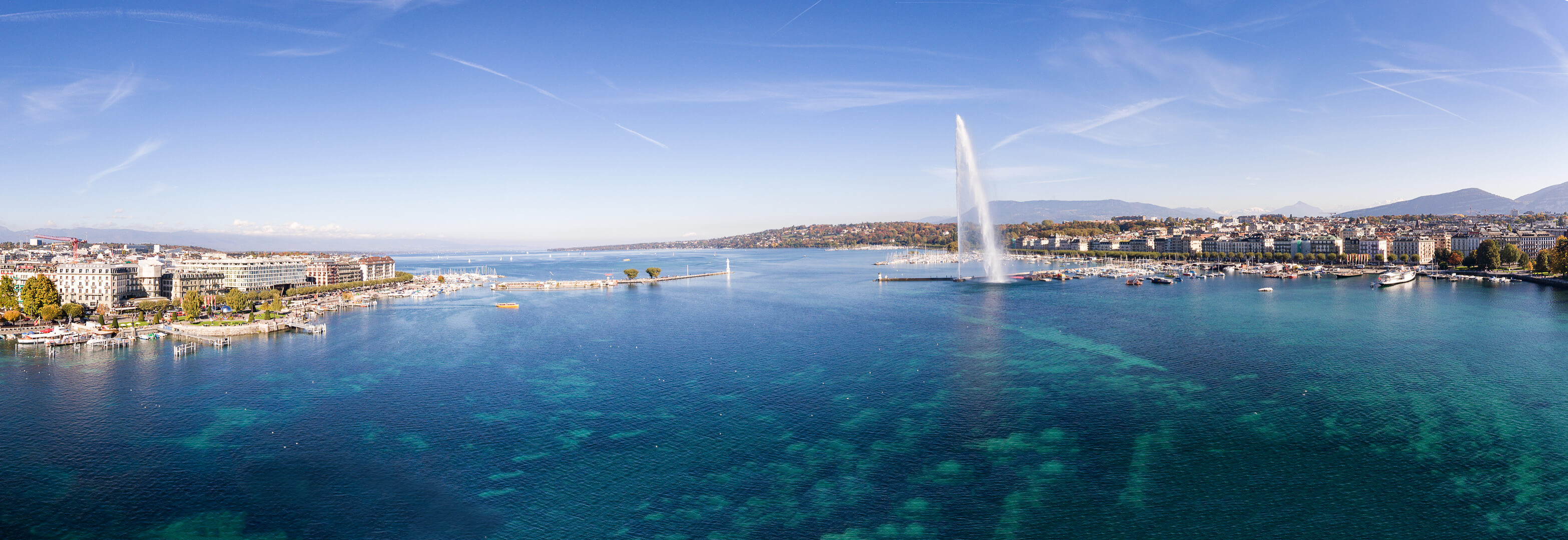 Aerial view of Geneva and the Jet D'Eau fountain